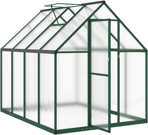 Gecheer Cadre de serre avec base, serre de jardin en polycarbonate, cadre pour serre, serre de jardin avec cadre en aluminium, mini serre, serre pour potager, serre de balcon, vert 224 x 169 x 195 cm