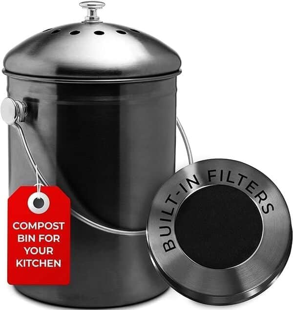 Epica Poubelle à Compost de comptoir de Cuisine | 5 litres | Bac à compostage inodore avec filtres à Charbon | Poubelle de Compost d'intérieur – Composteur de Cuisine en Acier Inoxydable pour déchets