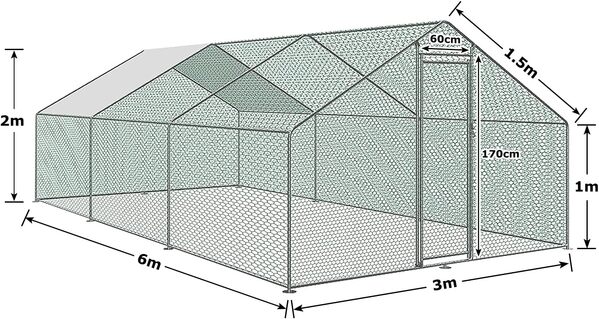 UISEBRT Poulailler, poulailler, cages, petit animal, cadre en acier galvanisé avec toit en polyéthylène pour volaille, lapin, petits animaux de compagnie (3 x 6 x 2 m)