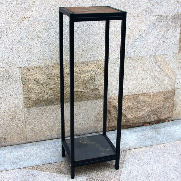 Zhongma Support de plantes carré à 2 niveaux de 100,3 cm de haut avec dessus en ardoise, 31,5 x 27 x 100,3 cm, étagère carrée à fleurs pour balcon, maison, jardin, arrière-cour, terrasse avec pieds de