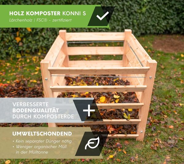 Westmann Konni S Composteur en bois de mélèze certifié FSC Bois robuste et à faible entretien Naturel 85 x 85 x 80 cm