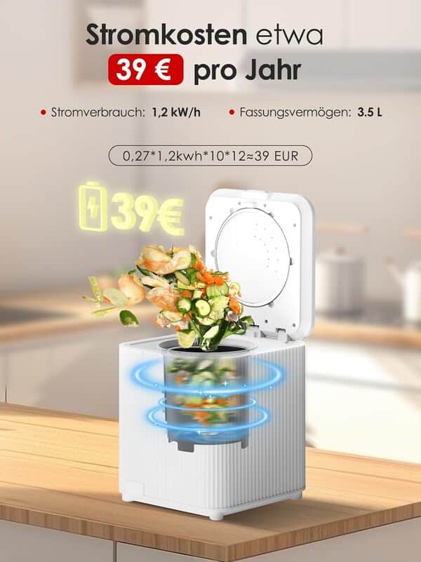 SQUEEZE master Composteur électrique de 3,5 litres pour la cuisine, bac à compost intelligent pour déchets alimentaires, transforme les déchets alimentaires en engrais de compost, blanc