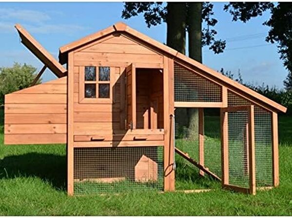 Poulailler en Bois pour Jardin extérieure 2/5 Poules Cage Canard 2 perches Modèle Confort 190x62x114 cm