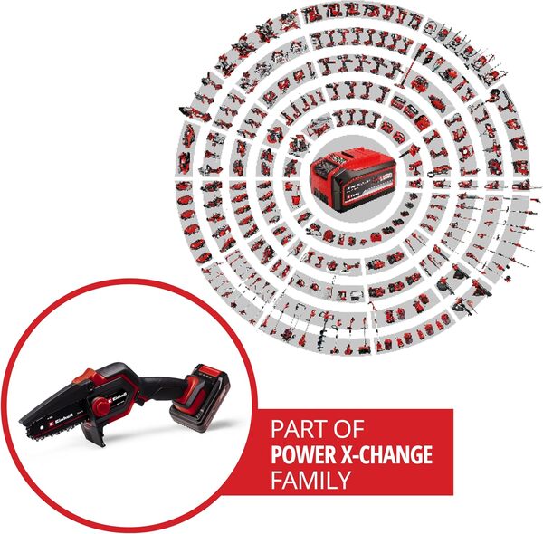 Einhell GE-PS 18/15 Li BL Kit Power X-Change Tronçonneuse sans fil (18 V, brushless, longueur de coupe de 12,5 cm, changement de chaîne sans outil, batterie 2,5 Ah, chargeur, E-Case S-F)