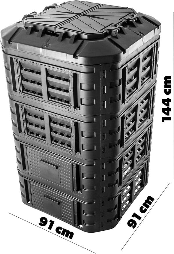 KADAX Composteur de Jardin 1120L, Grand Bac à Compost pour Une Gestion Écologique et Efficace des Déchets Organiques en Espace Extérieur (Noir)