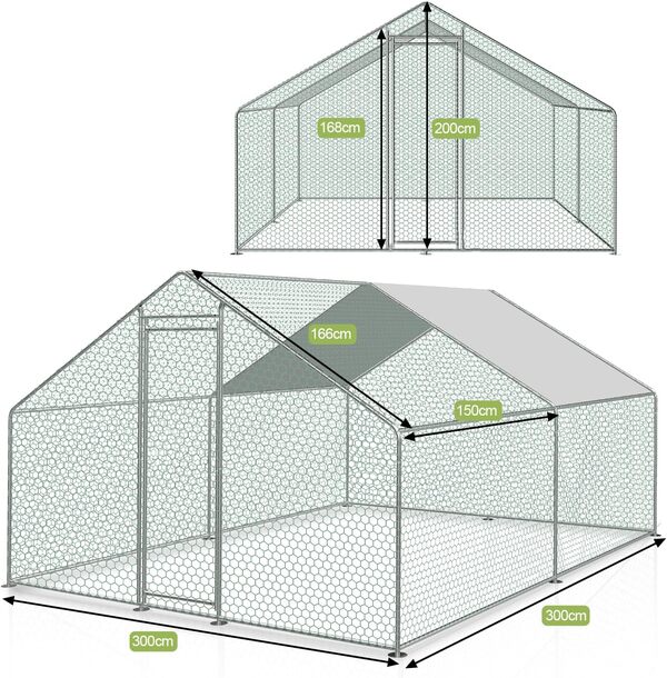 Joparri Poulailler Enclos avec Serrure, 3x3x2m Acier galvanisé Poulailler extérieur, pour Cage à Oiseaux Cage pour Animaux domestiques