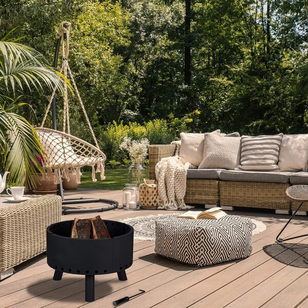 Relaxdays Brasero de Jardin, Bouclier Thermique, tisonnier, Protection des Flammes, bac à feu, HxD 40,5 x 58,5 cm, Noir