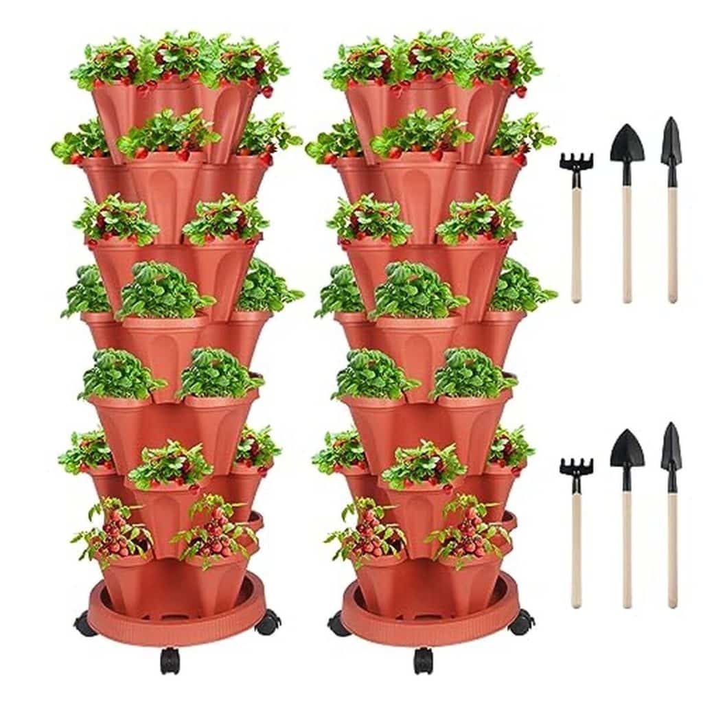 Avis sur le lot de 2 pots de fleurs verticaux empilables à 7 niveaux